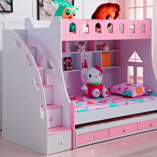 Giường ngủ 2 tầng màu hồng cho bé gái