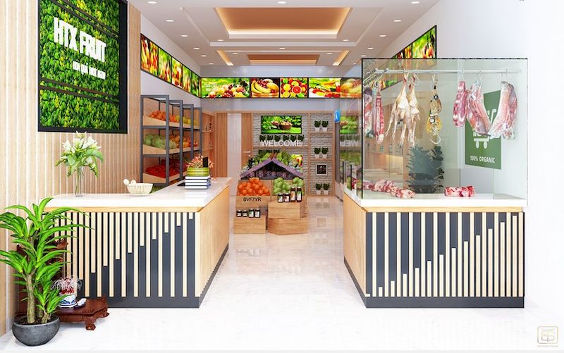 Thiết kế nội thất shop trái cây kết hợp thực phẩm sạch