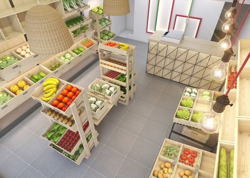 Thiết kế nội thất cửa hàng trái cây - rau củ