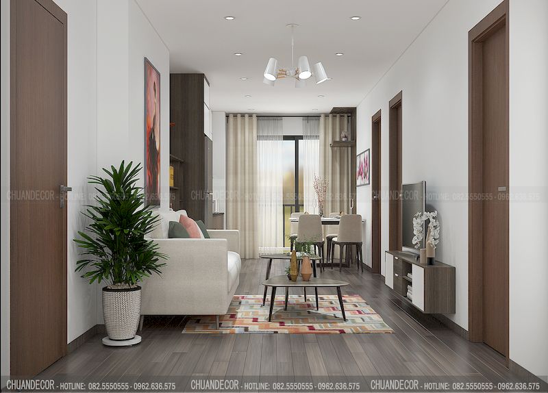 Mẫu thiết kế nội thất chung cư Linh Đàm 54m2 - Không gian phòng khách