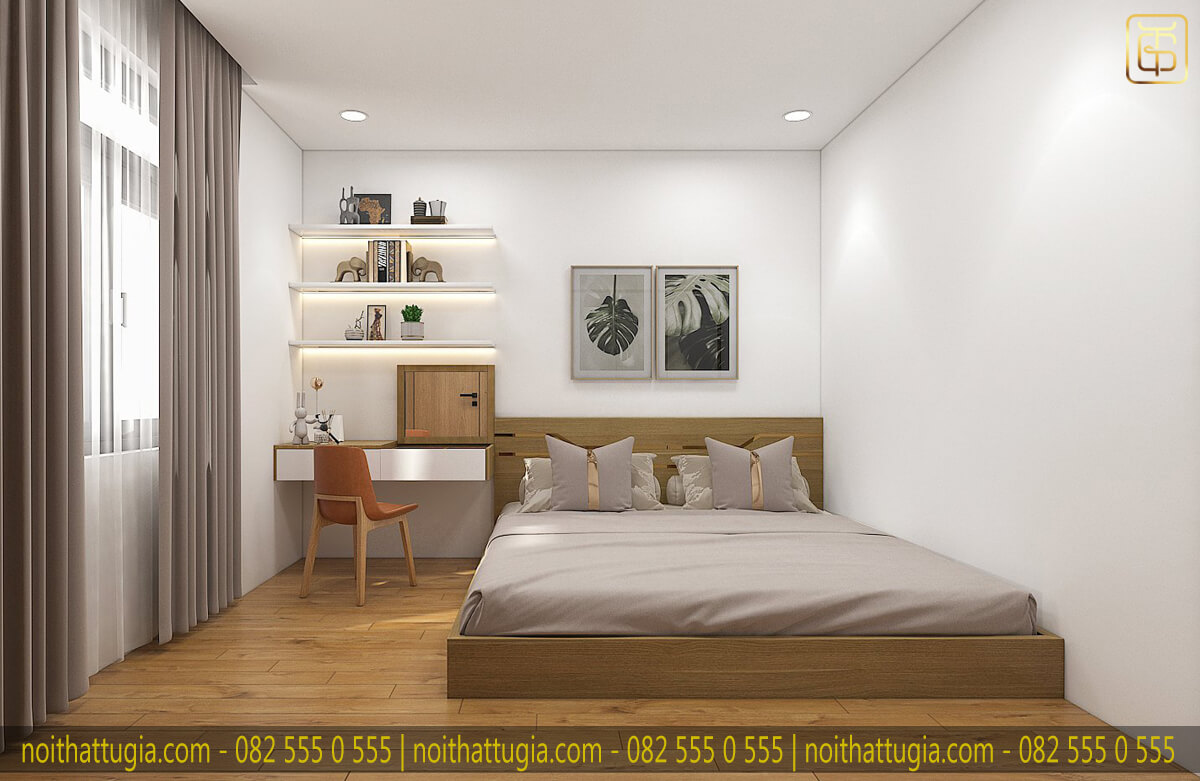 Thiết kế nội thất căn hộ chung cư 68m2 với không gian phòng ngủ tràn ngập ánh sáng