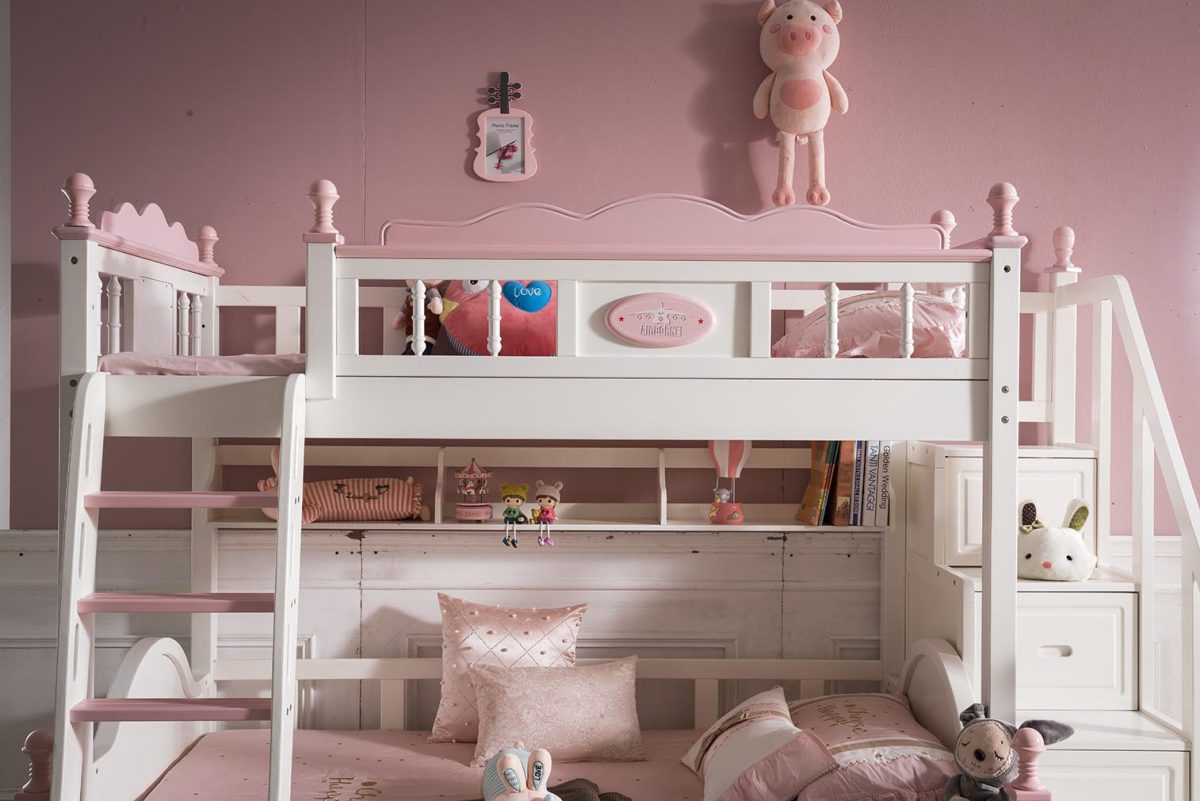 Mẫu nội thất phòng ngủ sắc hồng có giường tầng đẹp cho bé
