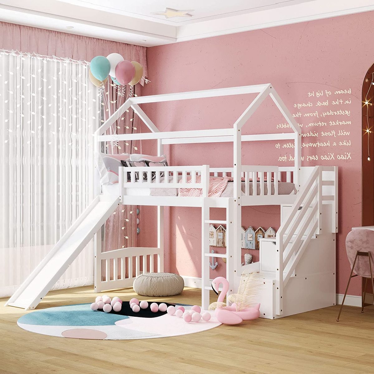 Mẫu nội thất phòng ngủ sắc hồng có giường tầng đẹp cho bé