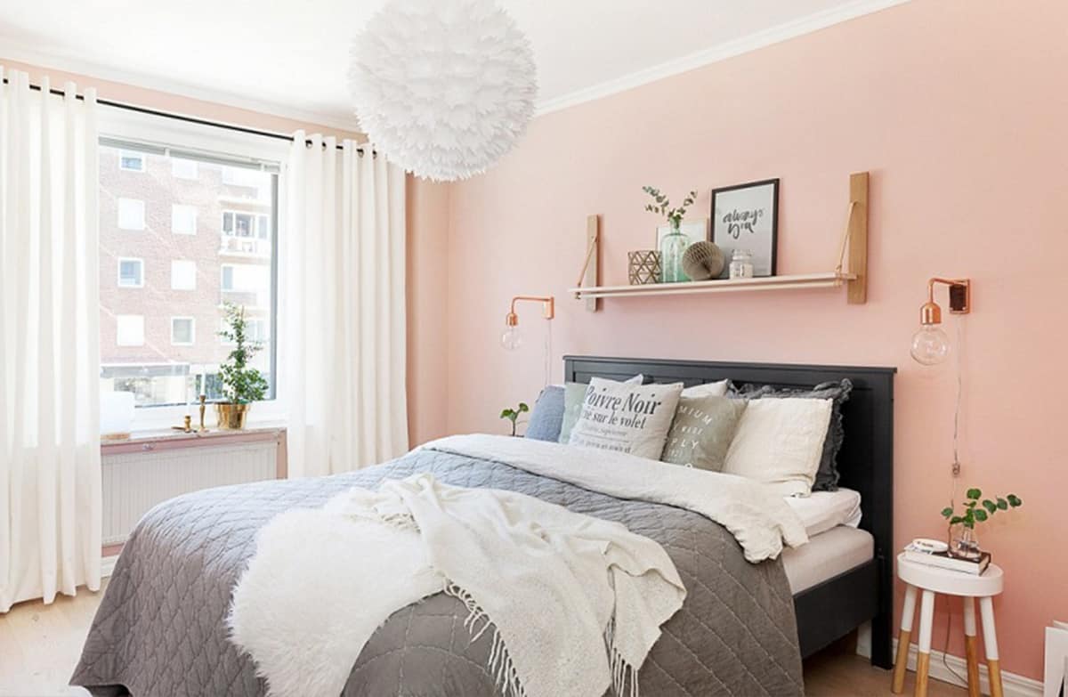 Mẫu phòng ngủ màu hồng - xám - trắng