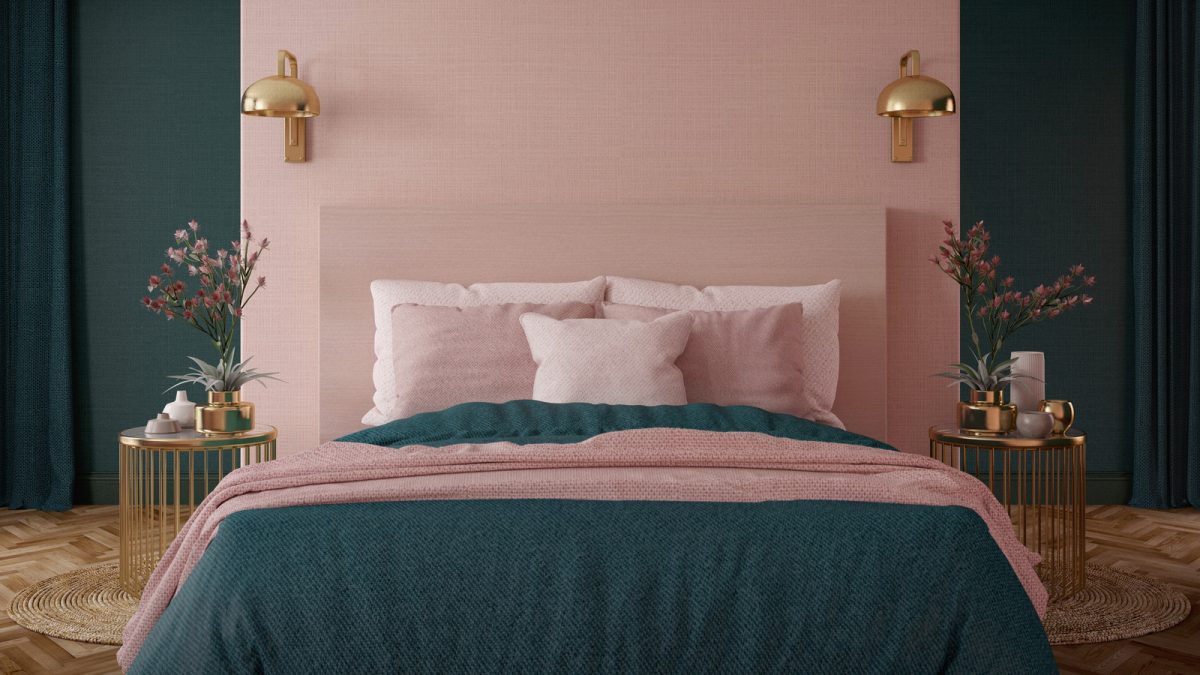 Mẫu ngủ màu hồng đẹp với sự tương phản màu sắc