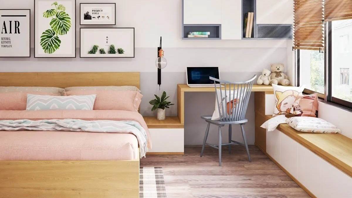 Thiết kế phòng ngủ màu hồng kết hợp cùng nội thất tiện nghi hiện đại