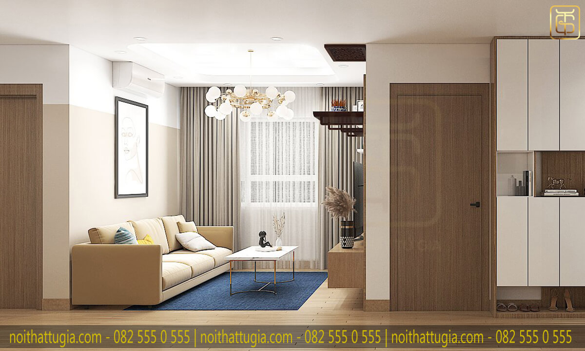 Thiết kế nội thất căn hộ chung cư với diện tích 54m2 2 phòng ngủ