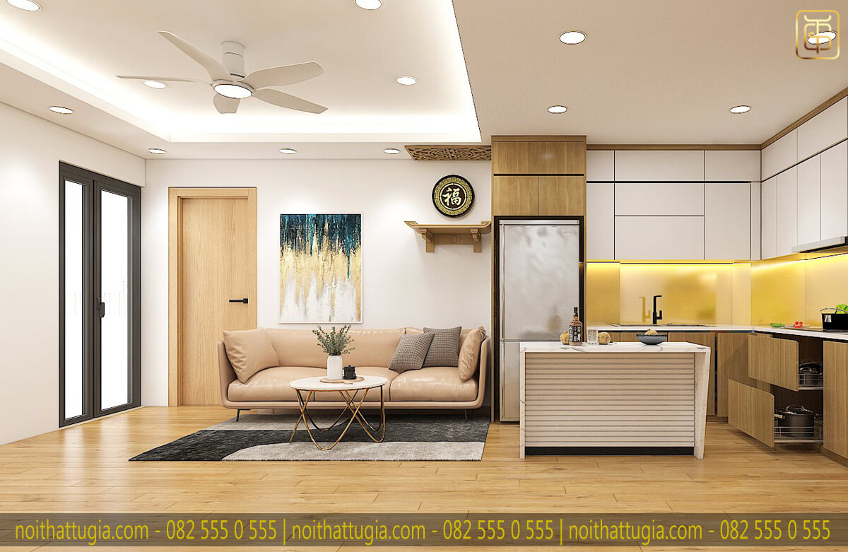 Thiết kế nội thất chung cư 63m2 nổi bật với không gian phòng khách mang màu sắc tươi sáng