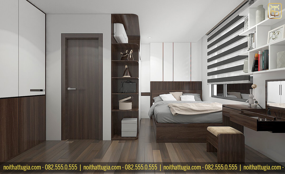 Mẫu thiết kế nội thất chung cư 54m2 có phòng ngủ ấm áp, tiện nghi