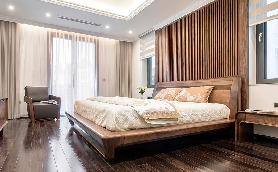 Giường ngủ phong thủy bằng gỗ sồi