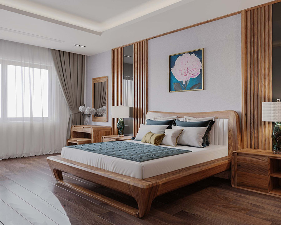 Giường ngủ phong thủy bằng gỗ công nghiệp