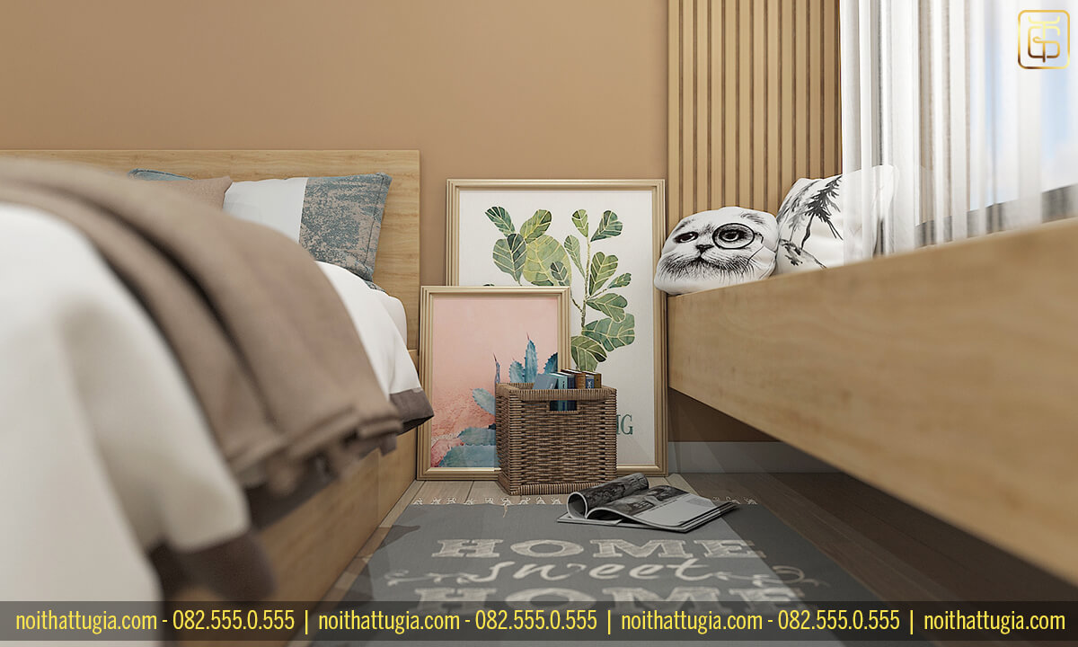 Không gian phòng ngủ sẽ trở nên sang trọng hơn với các đồ decor trang trí đơn giản như tranh treo tường, gấu bông