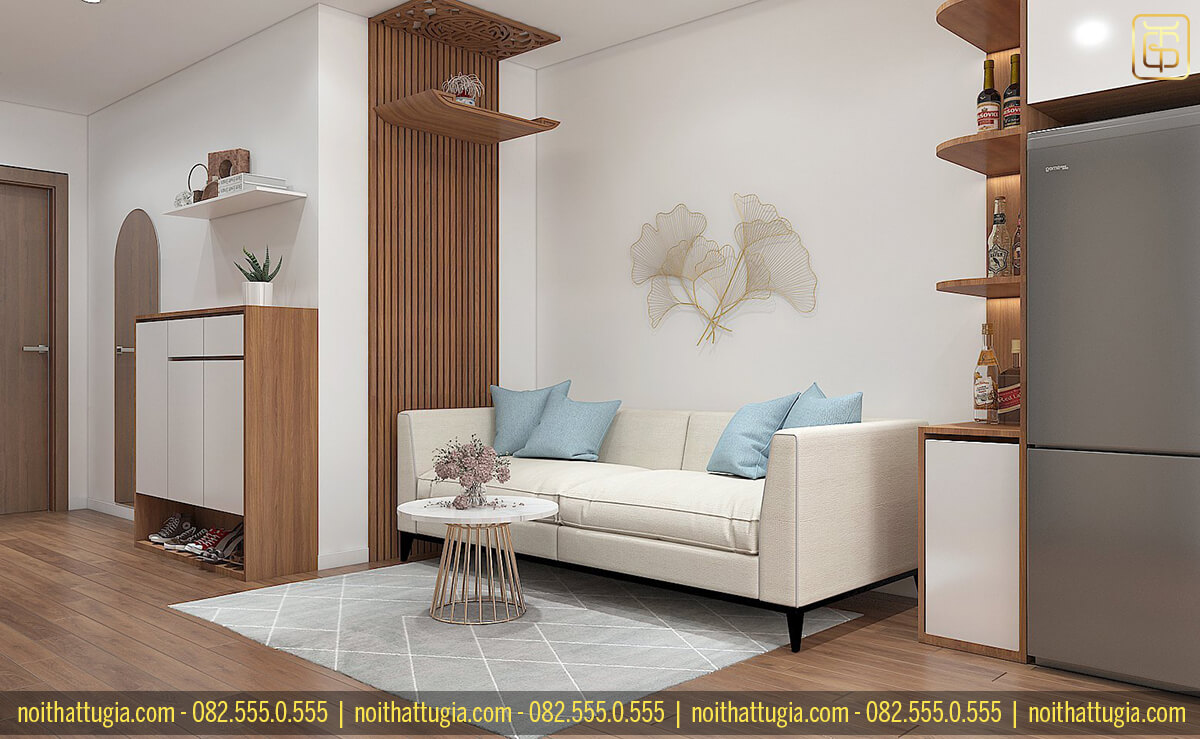 Thiết kế nội thất chung cư 45m2 với bộ sofa làm điểm nhấn cho toàn bộ không gian