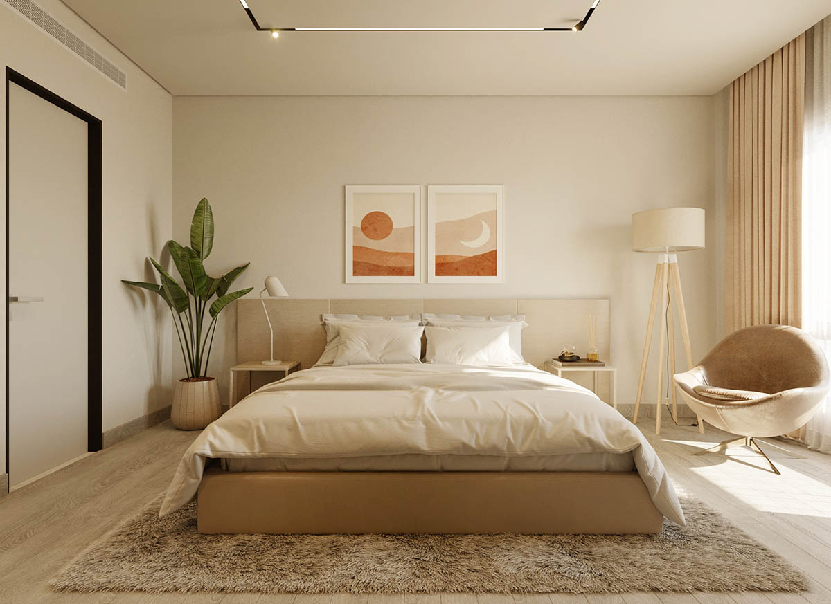Thiết kế phòng ngủ master nhỏ phong cách tân cổ điển đơn giản