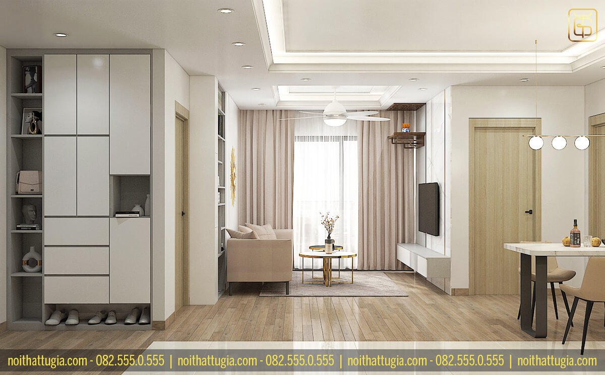 Thiết kế nội thất căn hộ chung cư 90m2 cho gia đình có 3 thế hệ theo phong cách hiện đại