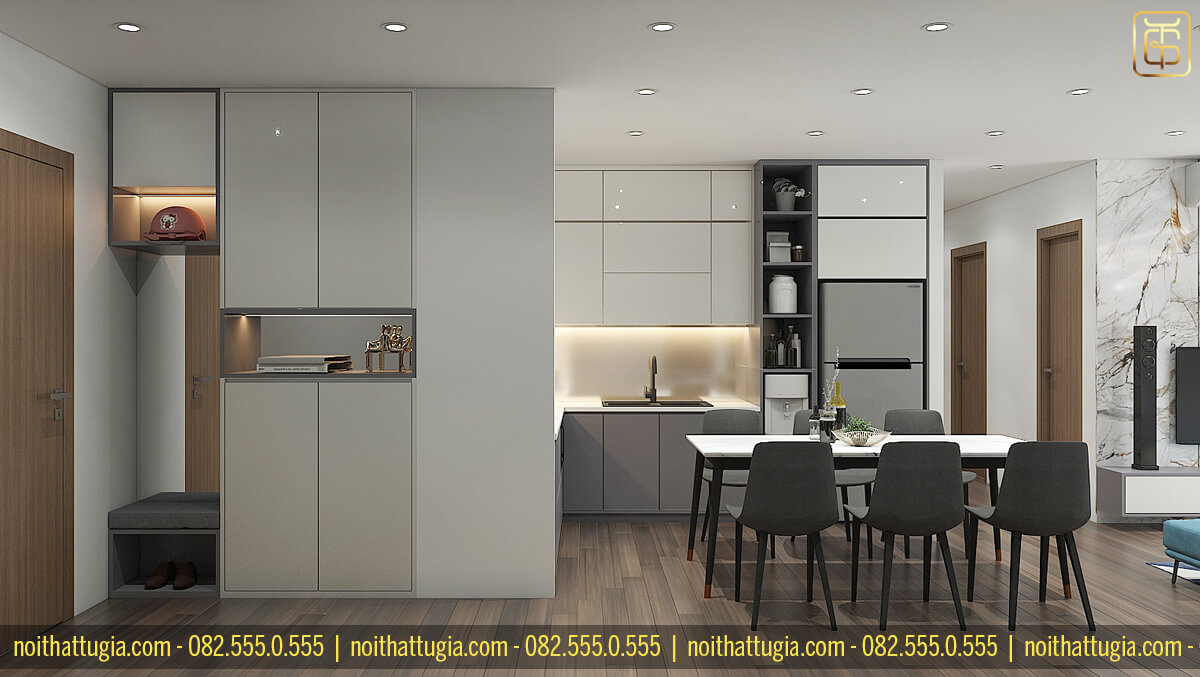 Thiết kế nội thất chung cư 90m2 với tone màu trầm phù hợp cho những người thích sự đơn giản, yên bình