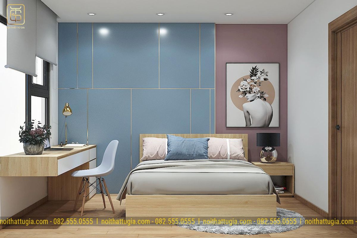 Phòng ngủ có diện tích 9m2 được thiết kế với đồ nội thất đơn giản sẽ giúp không gian trông rộng rãi hơn