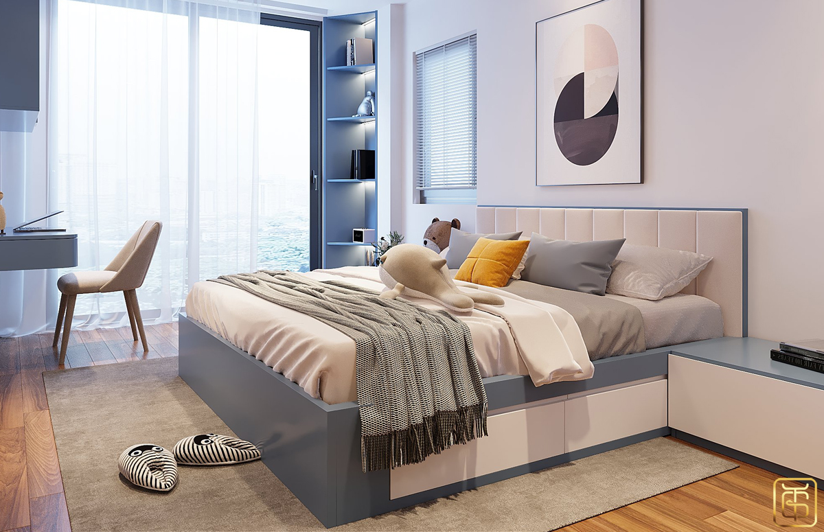 Thiết kế nội thất phòng ngủ master có diện tích 17m2 theo phong cách hiện đại