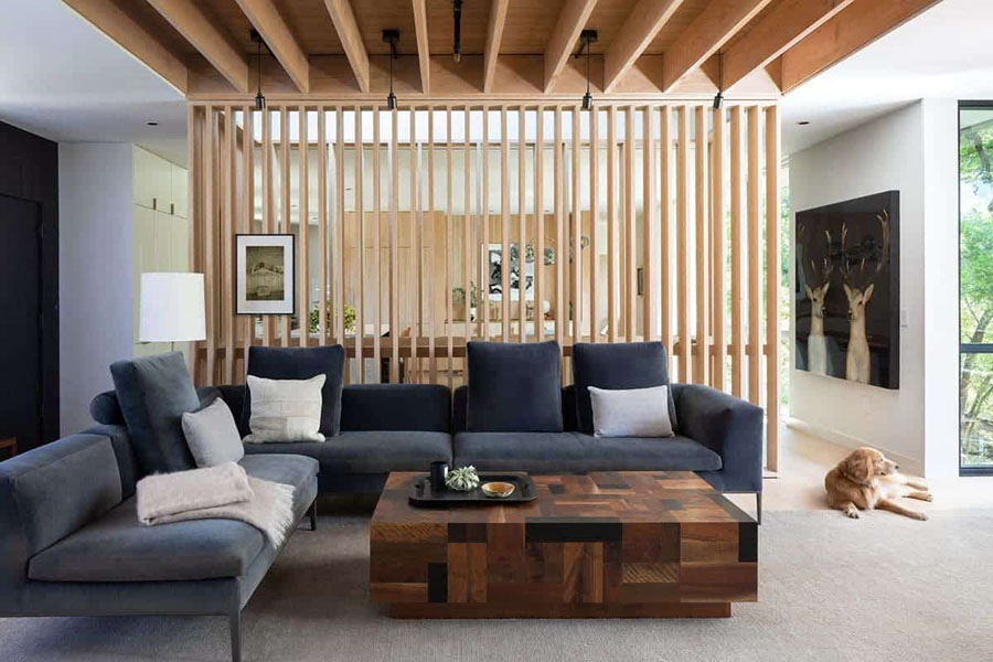 Trang trí phòng khách bằng gỗ tự nhiên