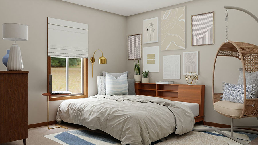 Tự trang trí phòng ngủ đơn giản bằng kệ tủ treo tường