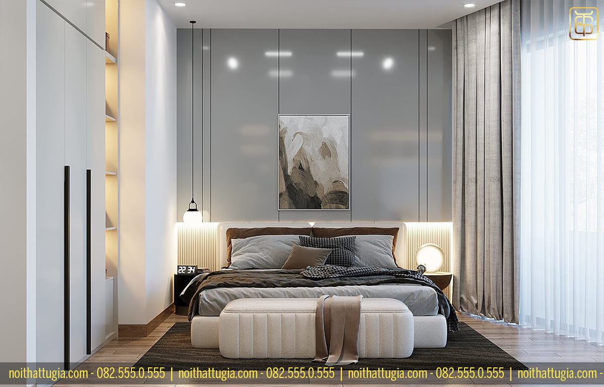 Không gian phòng ngủ được thiết kế theo phong cách luxury sang trọng