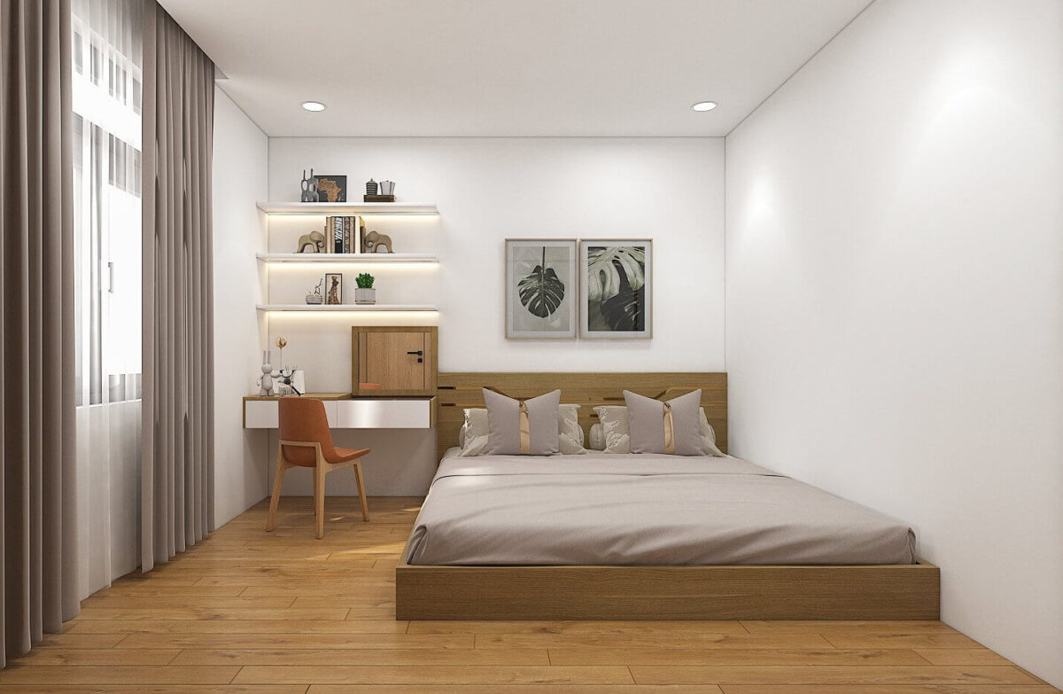 Phòng ngủ chung cư theo phong cách tối giản với đồ nội thất đơn giản và không quá cầu kì