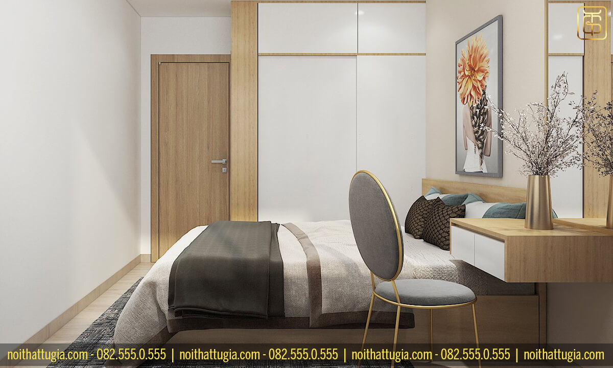 Mẫu thiết kế chung cư 2 phòng ngủ đẹp với phòng ngủ của bố mẹ được trang trí theo phong cách tối giản