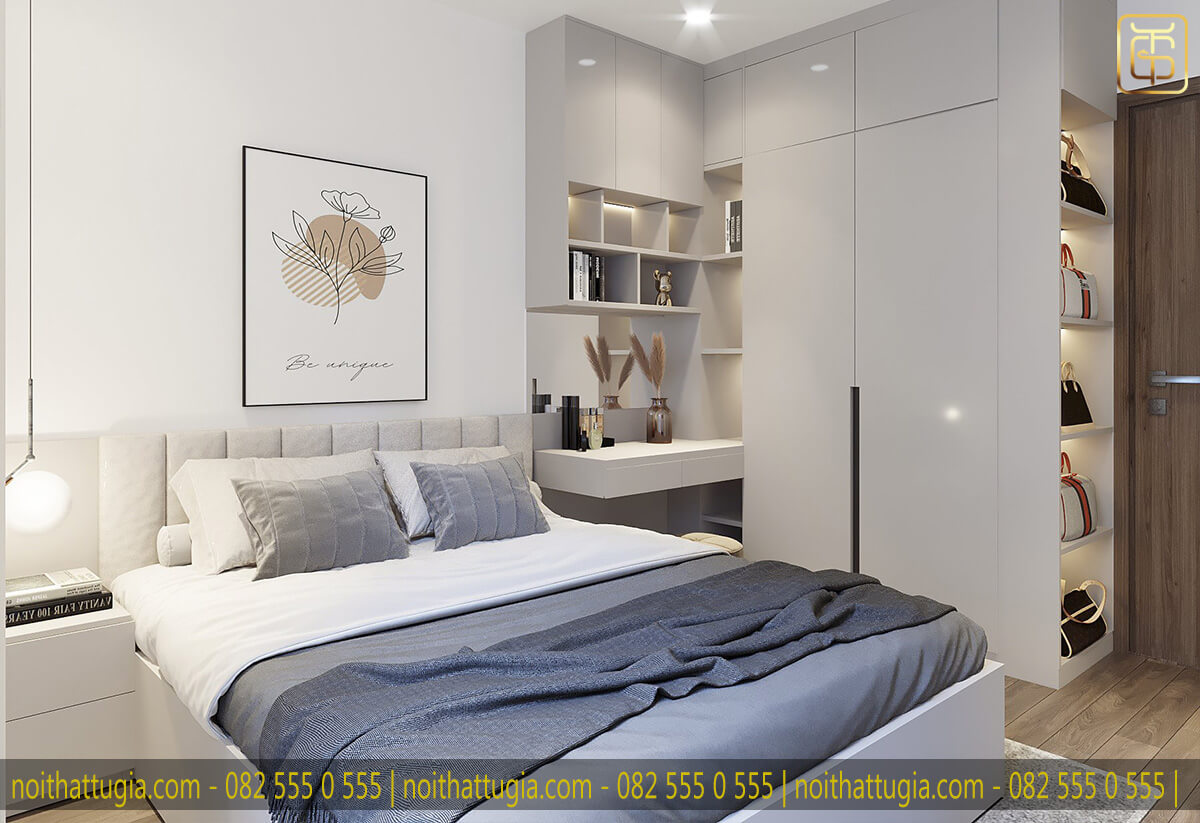 Thiết kế nội thất phòng ngủ theo phong cách hiện đại thì các đồ nội thất không cần quá cầu kì nhưng vẫn phải đáp ứng đầy đủ công năng sử dụng