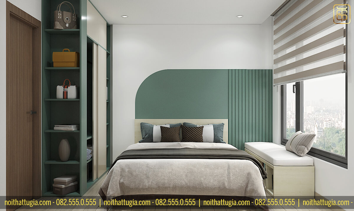 Thiết kế phòng ngủ chung cư với tủ quần áo bằng gỗ công nghiệp An Cường cao cấp