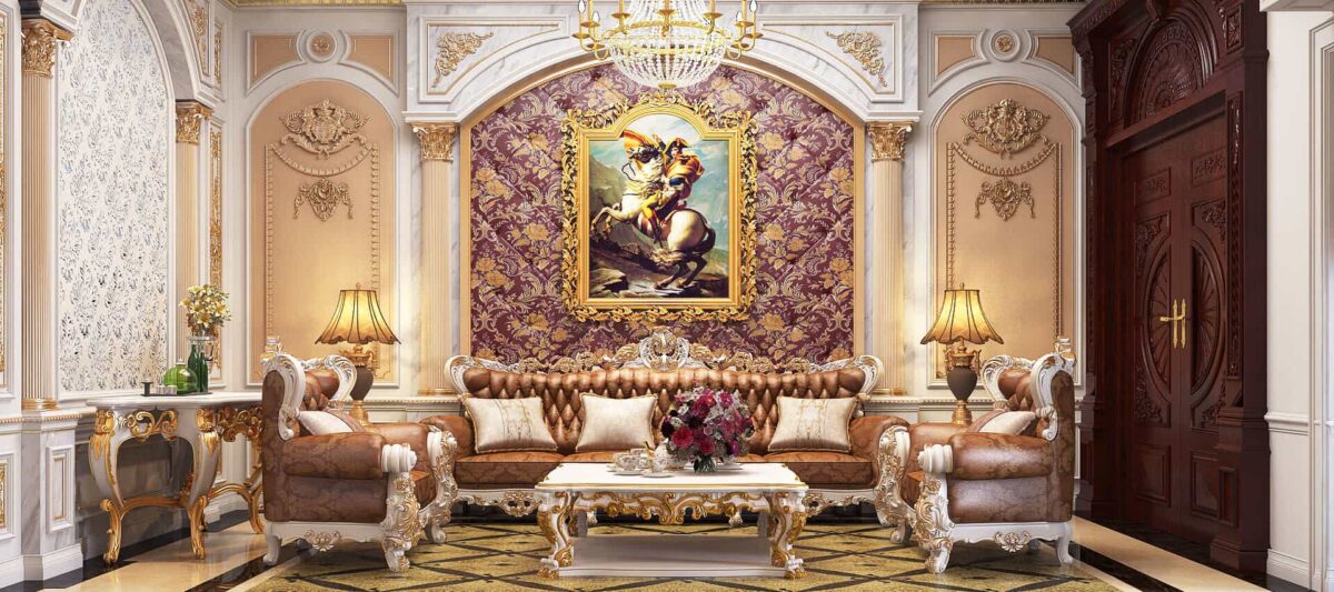 Thiết kế phòng khách theo phong cách tân cổ điển hoàng gia