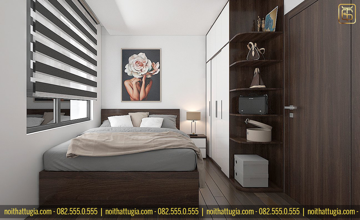 Sử dụng ánh sáng tự nhiên trong phòng ngủ nhà chung cư đẹp 60m2 sẽ giúp tinh thần thoải mái hơn sau mộ ngày làm việc mệt mỏi