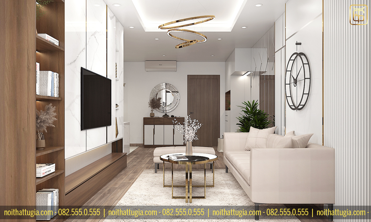 Thiết kế nội thất chung cư 70m2 với đồ nội thất được bố trí, sắp xếp 1 cách hợp lý và gọn gàng