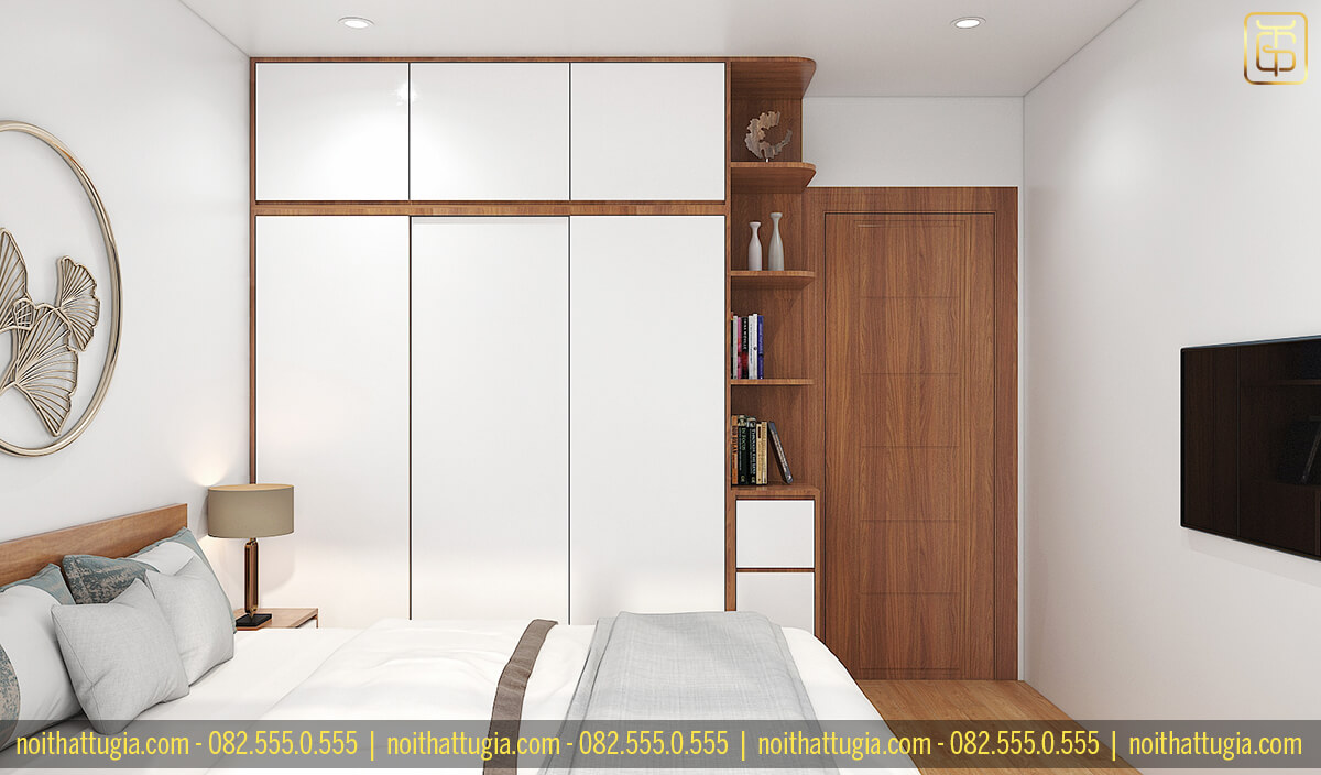 Thiết kế căn hộ 2 phòng ngủ với tủ quần áo kịch trần bằng gỗ công nghiệp An Cường cao cấp