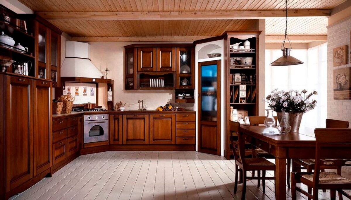 Mẫu tủ bếp đẹp bằng gỗ Gõ đỏ