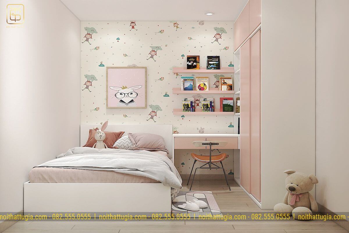 Phòng ngủ cho bé gái nhỏ 5 tuổi với tông màu hồng nhẹ nhàng
