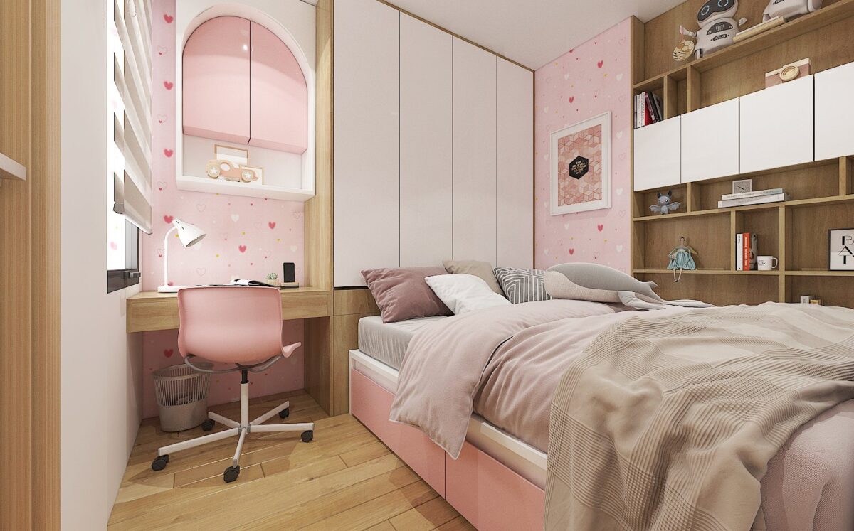 Thiết kế nội thất phòng ngủ của bé gái với tông màu chủ đạo cực kì thơ mộng