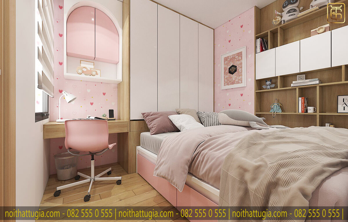 Phòng ngủ của con đáng yêu với màu hồng