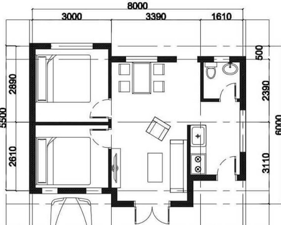 Chi tiết bản thiết kế nhà cấp 4 5x20m trệt 2 phòng ngủ