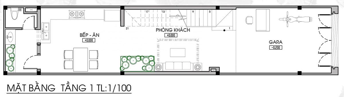 Bản vẽ thiết kế nhà ống 4x18m - tầng 1