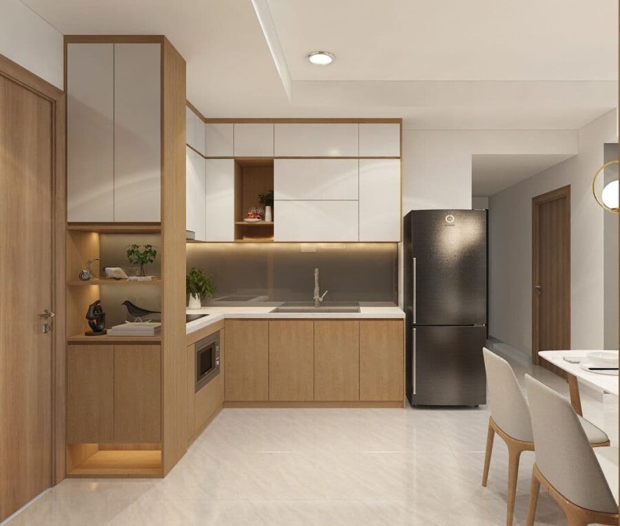 Thiết kế nội thất chung cư 85m2 phong cách tối giản thường sử dụng ánh sáng vàng tạo nên không gian ấm cúng