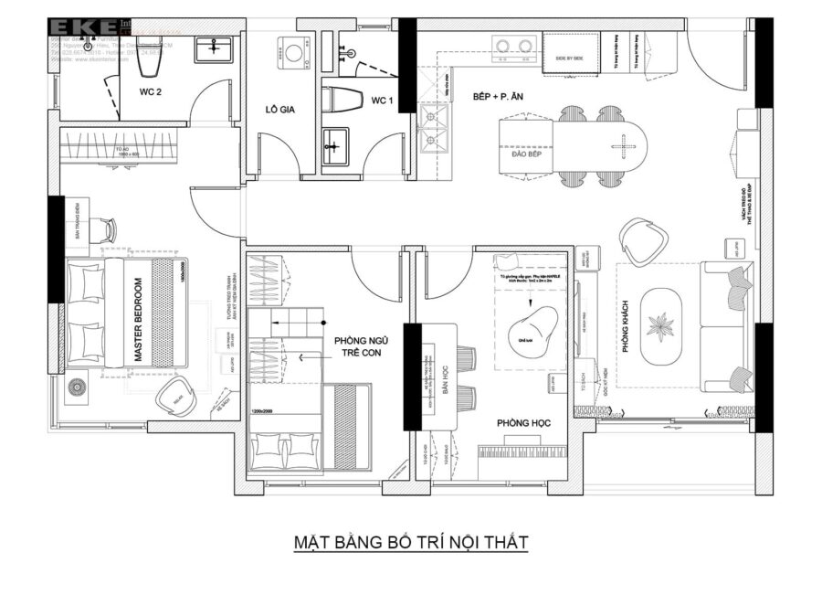 Tham khảo bản vẽ thiết kế nội thất chung cư 85m2 có 3 phòng ngủ