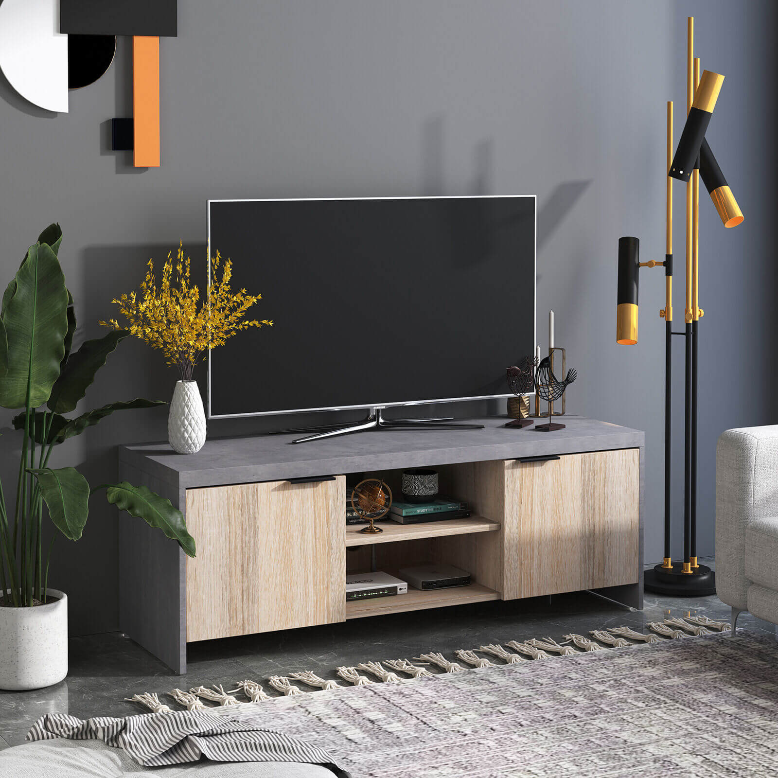Khi chọn các mẫu kệ tivi phòng khách cho nhà chung cư thì nên lựa chọn những món đồ đơn giản