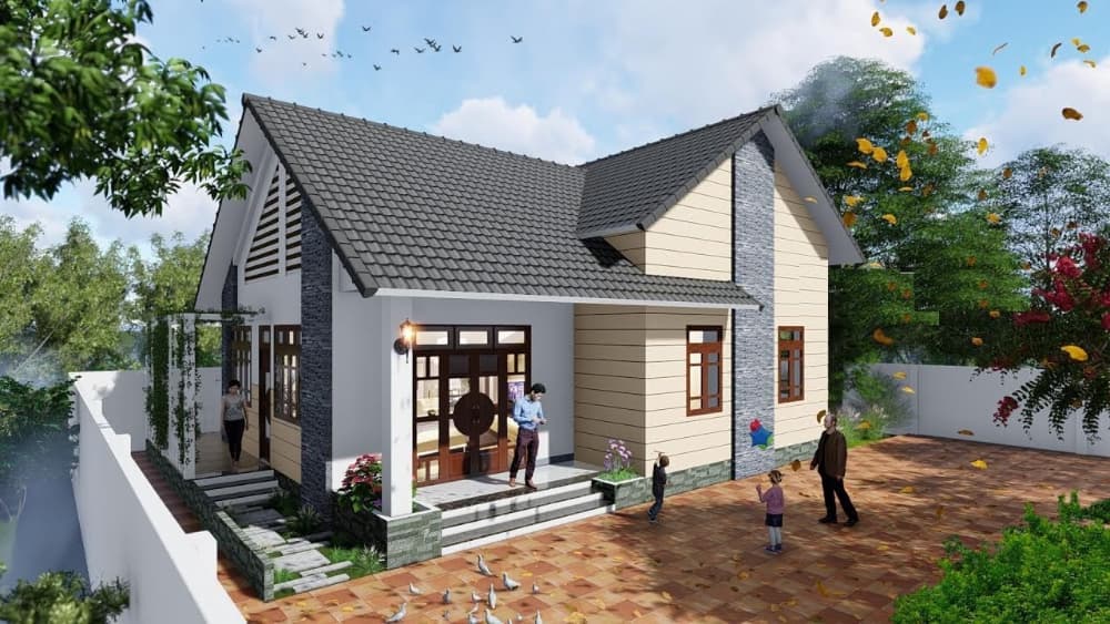 Mẫu nhà 1 tầng mái Thái đơn giản ở nông thôn thường được thiết kế theo phong cách bình dị, tối giản nhất