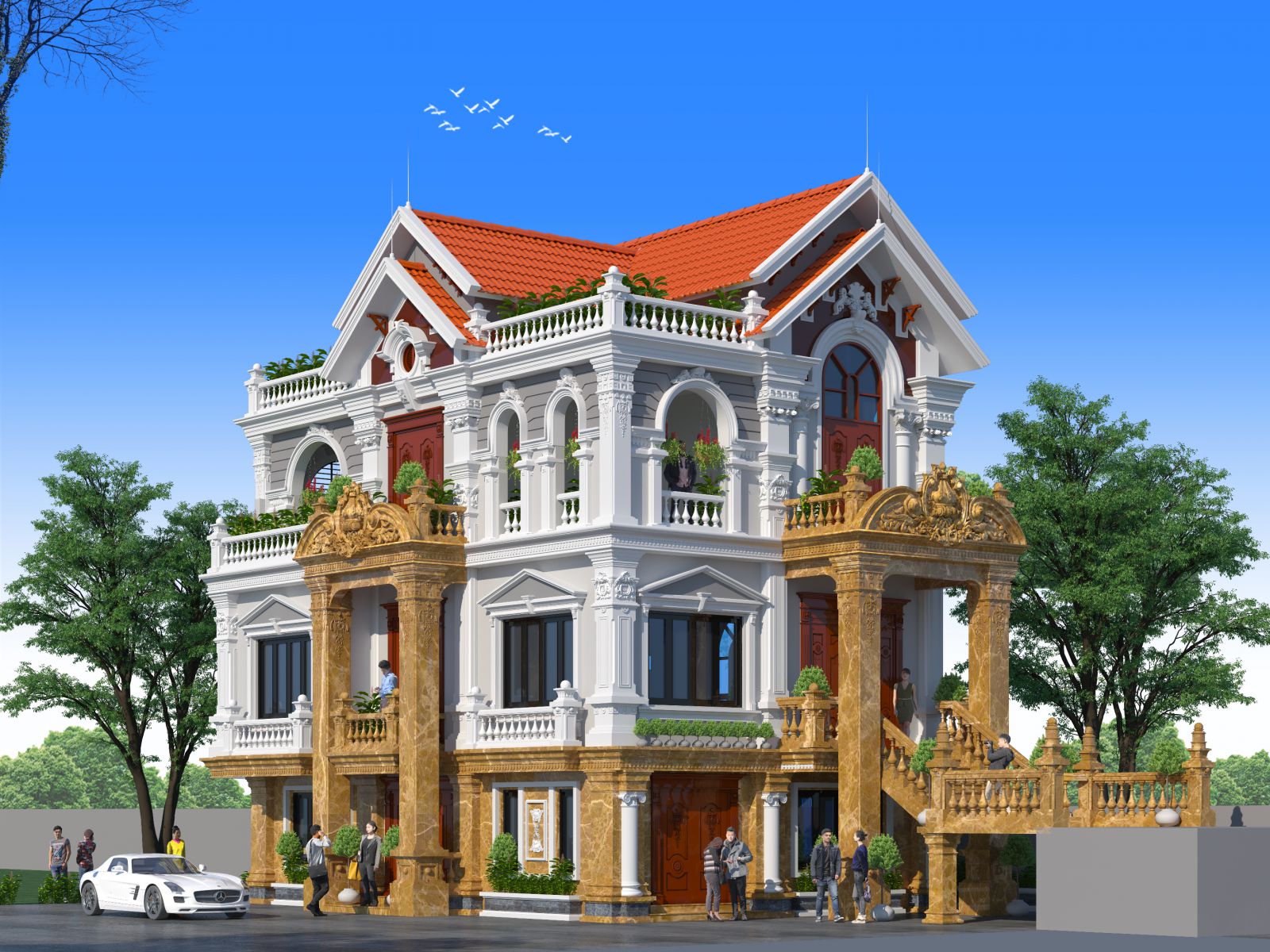 Mẫu nhà 3 tầng đẹp mái Thái phong cách cổ điển nhưng vẫn rất hiện đại