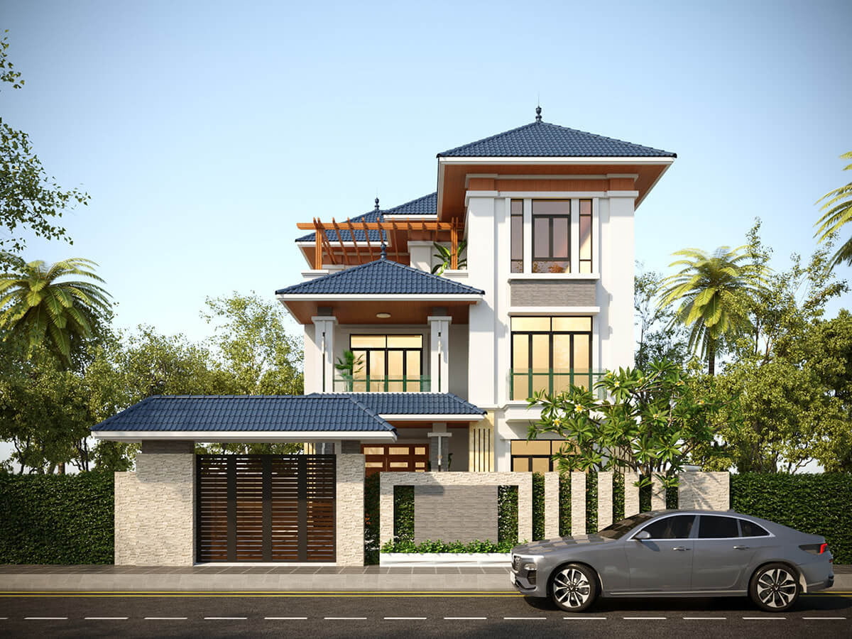 Mẫu nhà 3 tầng đẹp mái Thái kiểu biệt thự