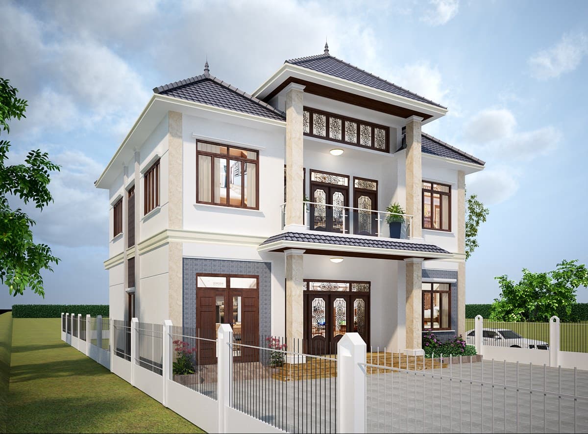 Mẫu thiết kế nhà vuông 2 tầng đẹp mái thái ở Hưng Yên - ACHI 23041 T10/2022
