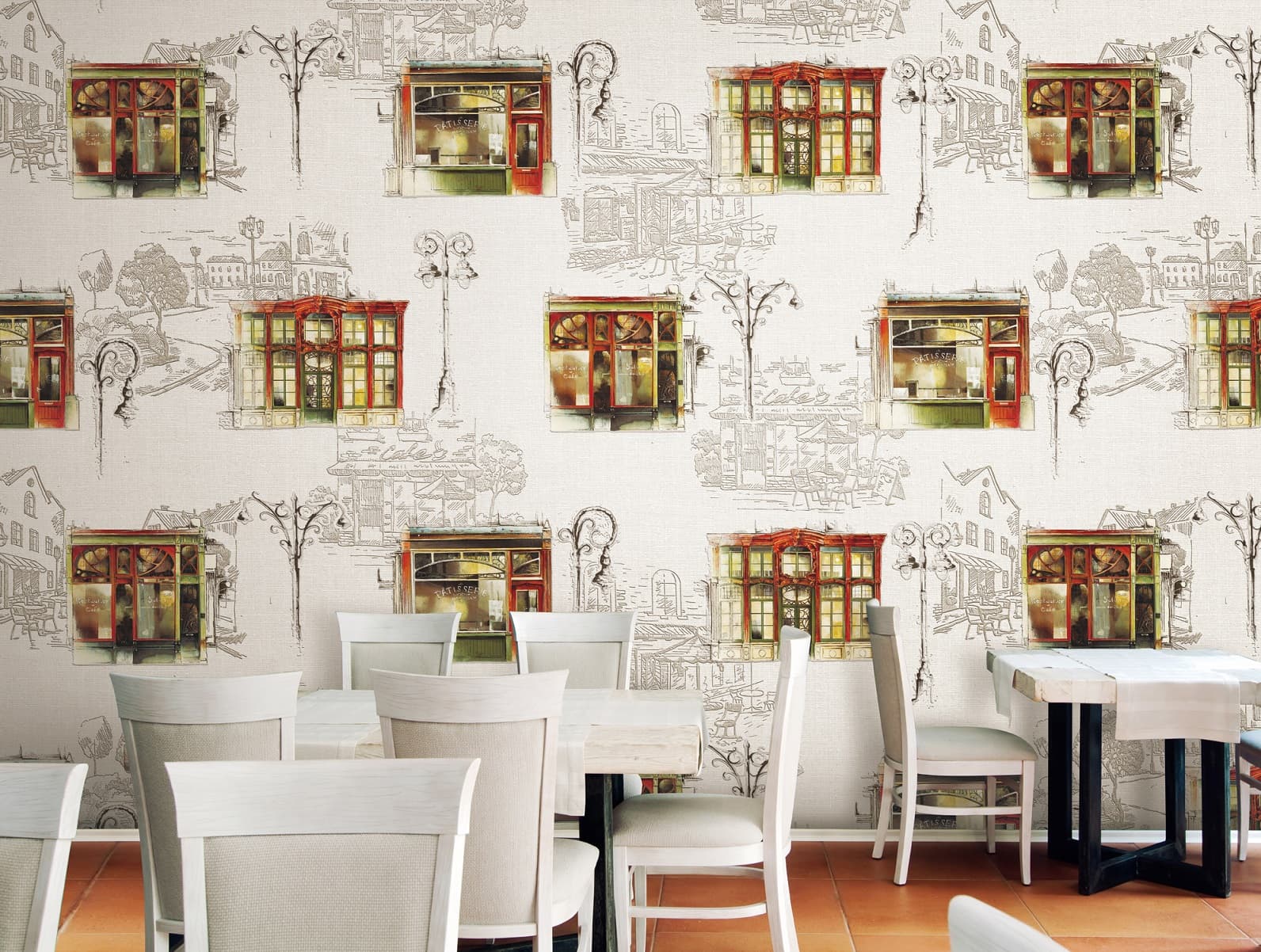 Tham khảo thiết kế nhà hàng bình dân sử dụng giấy dán tường độc đáo