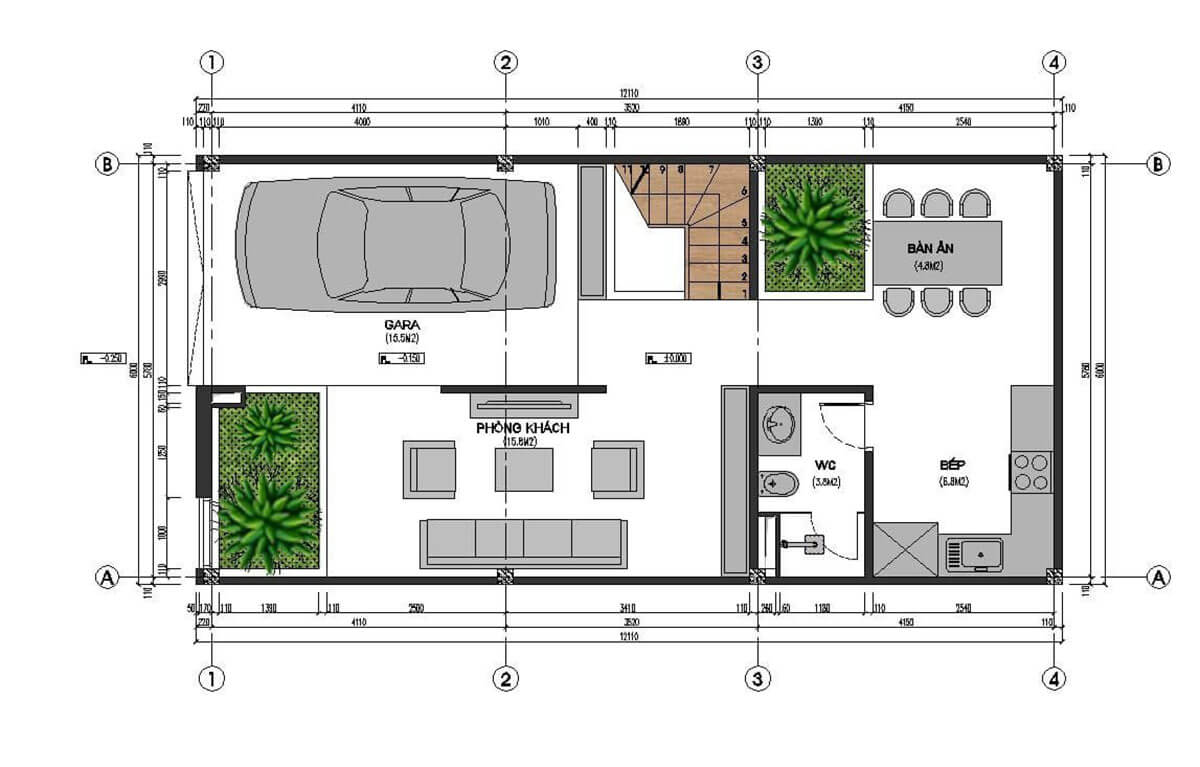 Bản vẽ thiết kế nhà ngang 8m 1 tầng chi tiết sẽ giúp gia chủ dễ dàng hình dung được hình dáng căn nhà