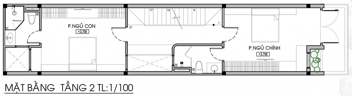 Bản vẽ thiết kế mẫu nhà ống đẹp 4x18m – tầng 2