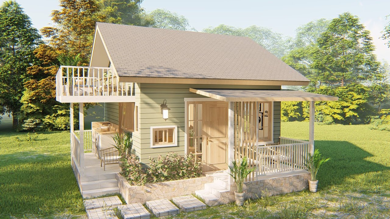 Nhà gỗ mini 2 tầng hiện đại dành cho gia đình nghỉ dưỡng